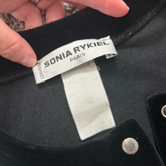 VTG Sonia Rykiel Paris Black Velour Velvet Jacket XL Button Snap Elegant - Picture 9 of 14